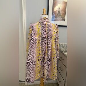 Ganni Pink and Yellow Patterned oversized mini dress